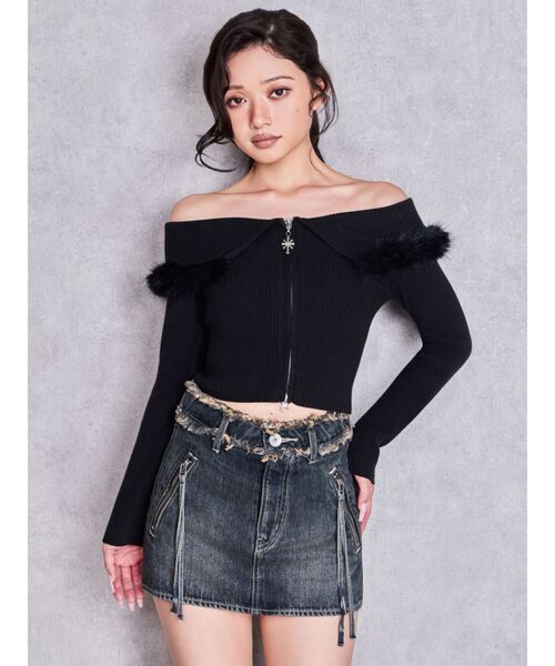 GYDA(ジェイダ)の「ハイウエストフリンジデザインスカートライクデニムショートパンツ(デニムスカート・レディース・ダークネイビー/インディゴブルー・MEDIUM/SMALL)」の4枚目の写真