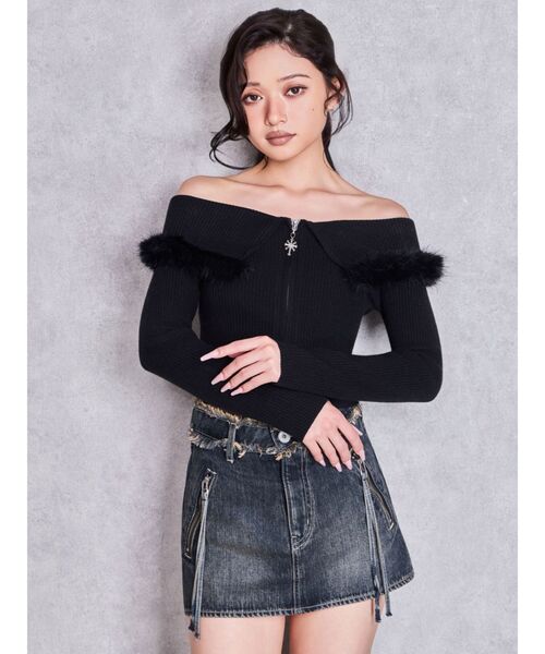 GYDA(ジェイダ)の「ハイウエストフリンジデザインスカートライクデニムショートパンツ(デニムスカート・レディース・ダークネイビー/インディゴブルー・MEDIUM/SMALL)」の5枚目の写真