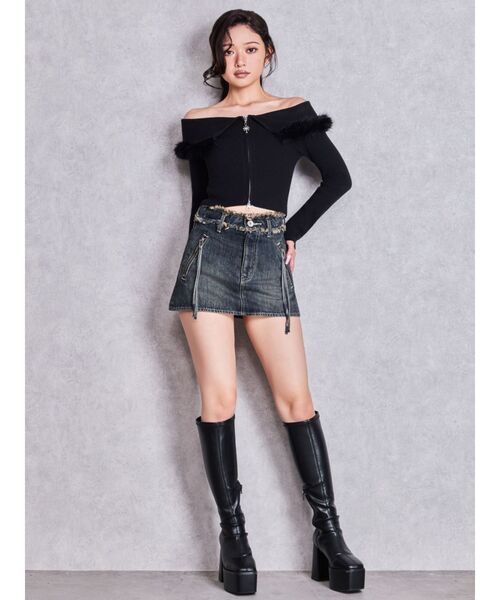 GYDA(ジェイダ)の「ハイウエストフリンジデザインスカートライクデニムショートパンツ(デニムスカート・レディース・ダークネイビー/インディゴブルー・MEDIUM/SMALL)」の7枚目の写真