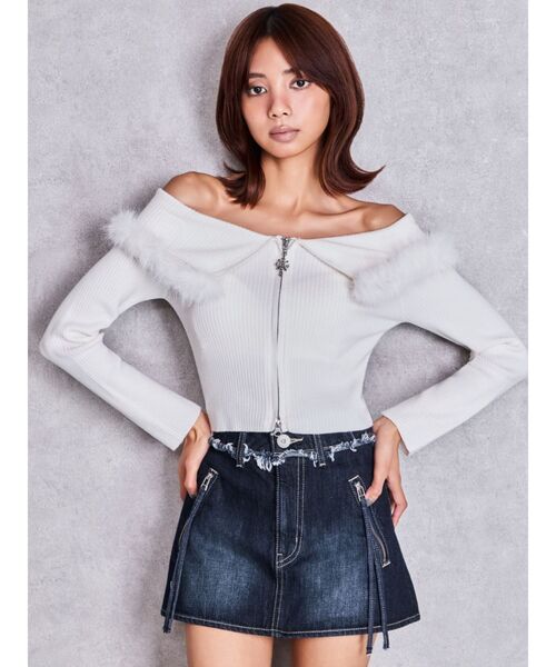 GYDA(ジェイダ)の「ハイウエストフリンジデザインスカートライクデニムショートパンツ(デニムスカート・レディース・ダークネイビー/インディゴブルー・MEDIUM/SMALL)」の9枚目の写真
