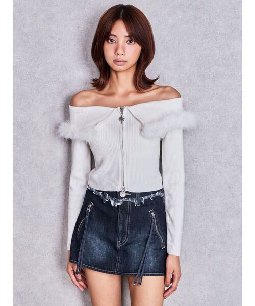 GYDA(ジェイダ)の「ハイウエストフリンジデザインスカートライクデニムショートパンツ(デニムスカート・レディース・ダークネイビー/インディゴブルー・MEDIUM/SMALL)」の10枚目の写真