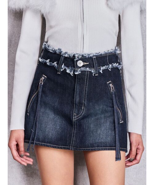 GYDA(ジェイダ)の「ハイウエストフリンジデザインスカートライクデニムショートパンツ(デニムスカート・レディース・ダークネイビー/インディゴブルー・MEDIUM/SMALL)」の16枚目の写真