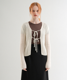Mohair Ribbon Knit Cardigan (Cream_beige)