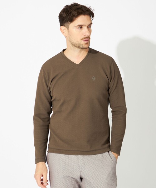 EPOCA UOMO(エポカウォモ)の「無地凹凸カットソー(Tシャツ/カットソー・メンズ・ブラウン系その他3/ブラック・46/48)」の2枚目の写真
