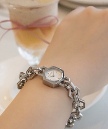 OLIVIA BURTON | 「OLIVIA BURTON/オリビアバートン」シグネチャー - 18mm ヘックスリンク ミニ シルバーホワイト サンレイ ブレスレット(アナログ腕時計)