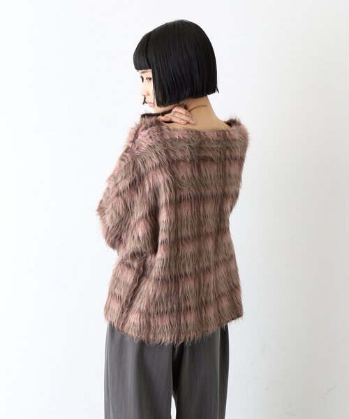CIAOPANIC TYPY(チャオパニックティピー)の「∴銀ボタンチェックシャギーニットジャケット(ノーカラージャケット・レディース・ブラック/アイボリー/ピンク/オリーブ・ONE SIZE)」の8枚目の写真