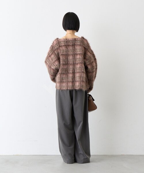 CIAOPANIC TYPY(チャオパニックティピー)の「∴銀ボタンチェックシャギーニットジャケット(ノーカラージャケット・レディース・ブラック/アイボリー/ピンク/オリーブ・ONE SIZE)」の6枚目の写真