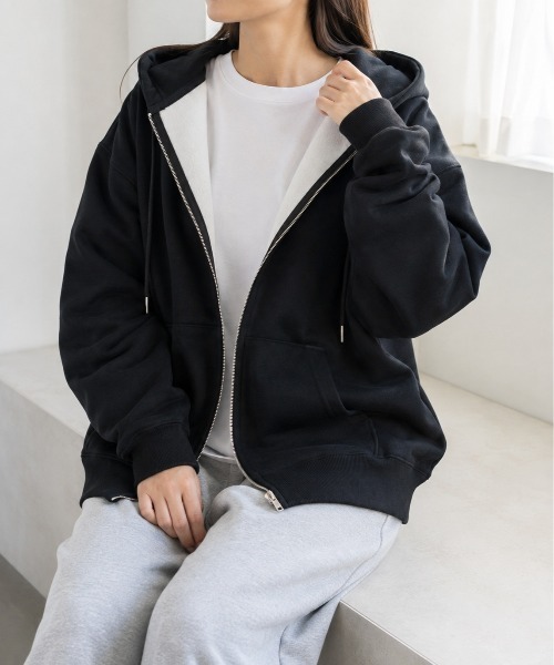 Mku Ekta（ムクエクタ）の「裏起毛ジップアップパーカー（パーカー・レディース・グレー/ブラック・M/L）」の12枚目の写真