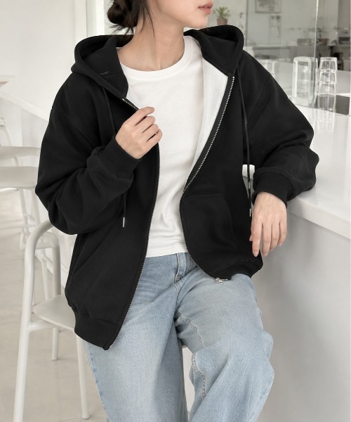Mku Ekta（ムクエクタ）の「裏起毛ジップアップパーカー（パーカー・レディース・グレー/ブラック・M/L）」の13枚目の写真