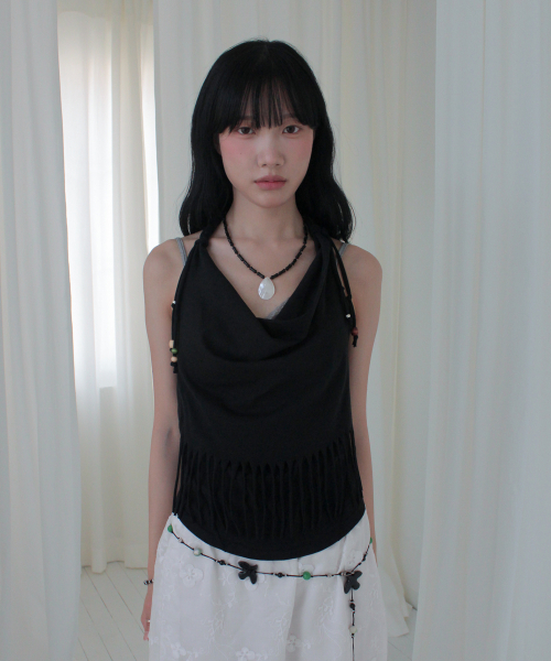 RUBATI（ルバティ）の「アニタ・ロー フリンジ カウルホルターネック ノースリーブ ビーズトップ_ブラック（Tシャツ/カットソー・レディース・その他・1/2）」の4枚目の写真