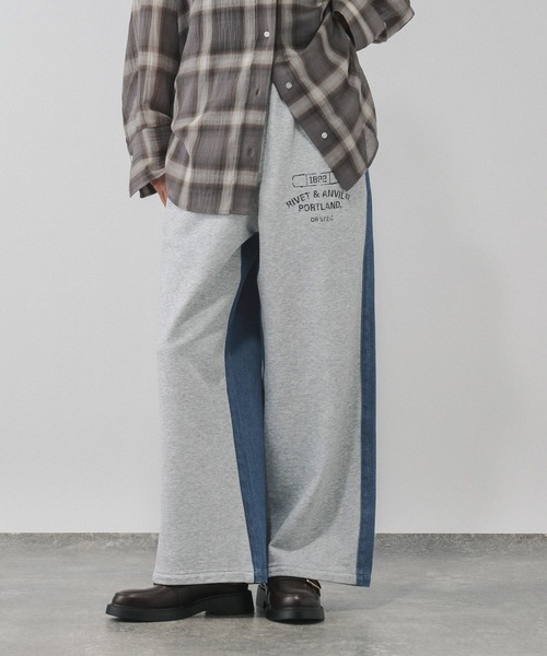 GLOBAL WORK(グローバルワーク)の「スウェットデニムドッキングパンツ/1054590(スウェットパンツ・レディース・ブラック/グレー/ブルー・LARGE/MEDIUM)」の1枚目の写真