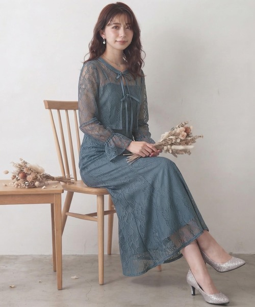 Cinderella(シンデレラ)の「ロングドレス セットアップ ワンピース ドレス オケージョンドレス セレモニー ボレロ フォーマルドレス 結婚式 パーティードレス お呼ばれ 同窓会 謝恩会 二次会 成人式 披露宴 発表会 きれいめ かわいい 食事会 長袖 レース 大きいサイズ ゆったり(ドレス・レディース・ブラック/ダークグレー/ネイビー/ブルーグレー・LARGE/MEDIUM/X-LARGE)」の11枚目の写真
