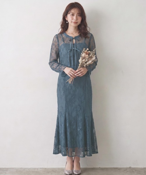 Cinderella(シンデレラ)の「ロングドレス セットアップ ワンピース ドレス オケージョンドレス セレモニー ボレロ フォーマルドレス 結婚式 パーティードレス お呼ばれ 同窓会 謝恩会 二次会 成人式 披露宴 発表会 きれいめ かわいい 食事会 長袖 レース 大きいサイズ ゆったり(ドレス・レディース・ブラック/ダークグレー/ネイビー/ブルーグレー・LARGE/MEDIUM/X-LARGE)」の12枚目の写真
