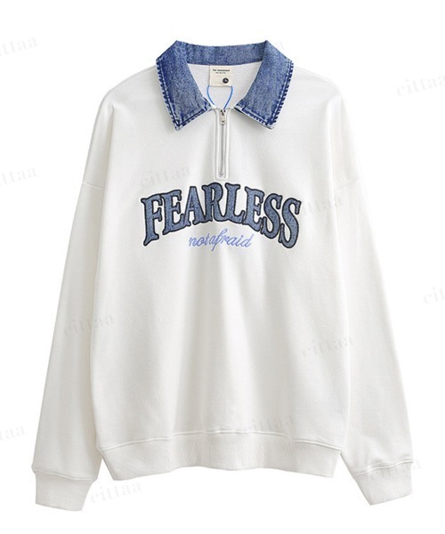 Dalfwin(ダールフィン)の「FEARLESS刺繍ロゴ襟デニムスウェット(スウェット・レディース・ホワイト/ブラック・FREE)」の10枚目の写真