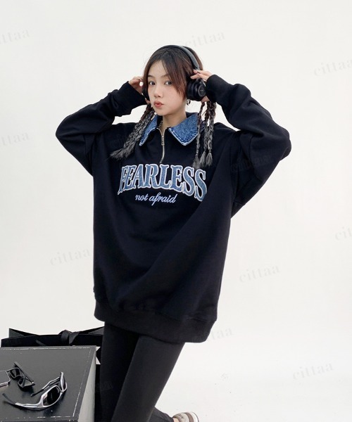 Dalfwin(ダールフィン)の「FEARLESS刺繍ロゴ襟デニムスウェット(スウェット・レディース・ホワイト/ブラック・FREE)」の15枚目の写真