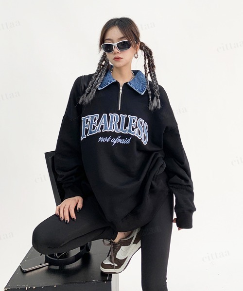 Dalfwin(ダールフィン)の「FEARLESS刺繍ロゴ襟デニムスウェット(スウェット・レディース・ホワイト/ブラック・FREE)」の16枚目の写真