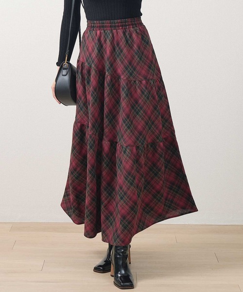 laulea(ラウレア)の「斜め切り替えチェック柄ティアードスカート(スカート・レディース・ブラック/ダークブラウン/ブラウン/レッド・M)」の7枚目の写真