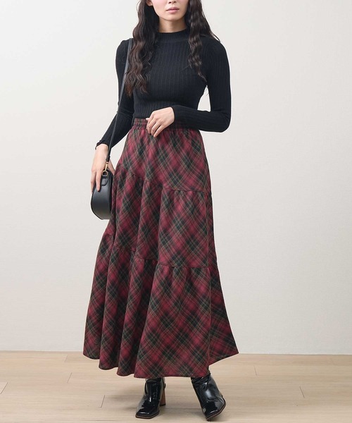 laulea(ラウレア)の「斜め切り替えチェック柄ティアードスカート(スカート・レディース・ブラック/ダークブラウン/ブラウン/レッド・M)」の12枚目の写真