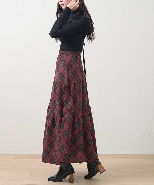 laulea(ラウレア)の「斜め切り替えチェック柄ティアードスカート(スカート・レディース・ブラック/ダークブラウン/ブラウン/レッド・M)」の13枚目の写真