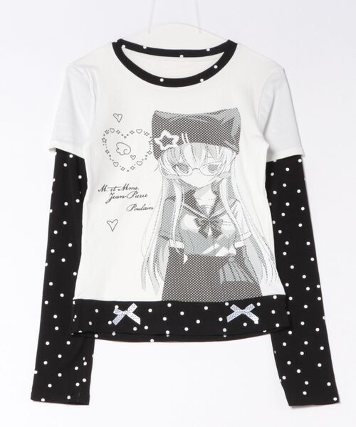 SPINNS(スピンズ)の「レイヤード風長袖カットソー/アニマルガール/ドリームコア(Tシャツ/カットソー・レディース・オフホワイト/サックスブルー・ONESIZE)」の6枚目の写真