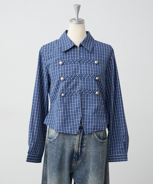 continuer de NICE CLAUP(コンティニューデナイスクラップ)の「長袖ナポレオンブラウス(シャツ/ブラウス・レディース・レッド系その他/ブルー系その他/ブラック/ホワイト系その他/カーキ・FREE)」の4枚目の写真
