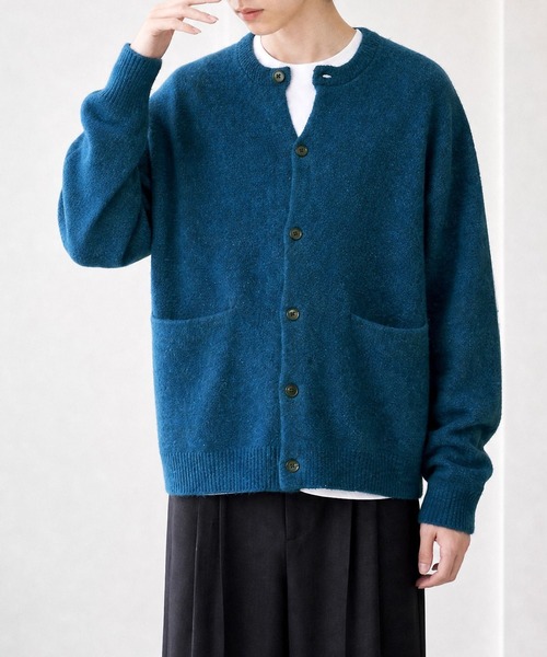 MONO-MART(モノマート)の「モヘアライク クルーネック ニットカーディガン(カーディガン/ボレロ・メンズ・ブラウン/グレー/スミクロ/ワインレッド/ブルー系/キャメル・S/M/L)」の4枚目の写真