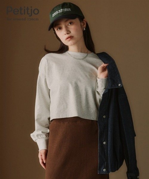 Petitjo(プッチージョ)の「小さいサイズ ショート丈ロングスリーブTシャツ 低身長さん・小柄女性(Tシャツ/カットソー・レディース・杢グレー/ブラック・XS-S/M-L)」の2枚目の写真