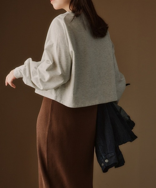 Petitjo(プッチージョ)の「小さいサイズ ショート丈ロングスリーブTシャツ 低身長さん・小柄女性(Tシャツ/カットソー・レディース・杢グレー/ブラック・XS-S/M-L)」の5枚目の写真