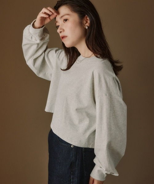 Petitjo(プッチージョ)の「小さいサイズ ショート丈ロングスリーブTシャツ 低身長さん・小柄女性(Tシャツ/カットソー・レディース・杢グレー/ブラック・XS-S/M-L)」の14枚目の写真