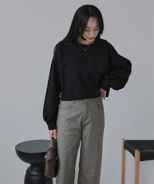 Petitjo(プッチージョ)の「小さいサイズ ショート丈ロングスリーブTシャツ 低身長さん・小柄女性(Tシャツ/カットソー・レディース・杢グレー/ブラック・XS-S/M-L)」の18枚目の写真