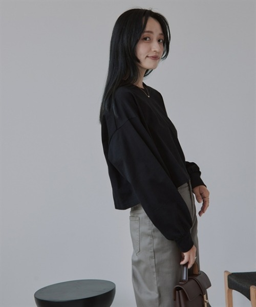 Petitjo(プッチージョ)の「小さいサイズ ショート丈ロングスリーブTシャツ 低身長さん・小柄女性(Tシャツ/カットソー・レディース・杢グレー/ブラック・XS-S/M-L)」の19枚目の写真