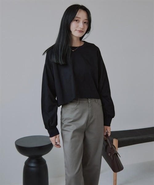Petitjo(プッチージョ)の「小さいサイズ ショート丈ロングスリーブTシャツ 低身長さん・小柄女性(Tシャツ/カットソー・レディース・杢グレー/ブラック・XS-S/M-L)」の20枚目の写真
