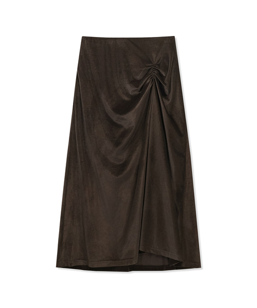 Yuje(ユジェ)の「VELVET SHIRRING SKIRT (2color,2size)(スカート・レディース・ベージュ/ブラウン・SMALL/MEDIUM)」の2枚目の写真