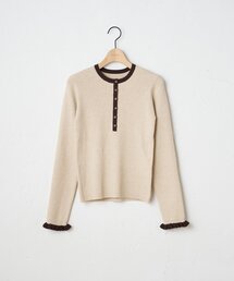 【WEB限定】ヘンリー配色袖フリルニットプルオーバー