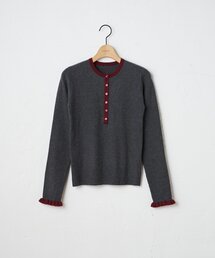【WEB限定】ヘンリー配色袖フリルニットプルオーバー
