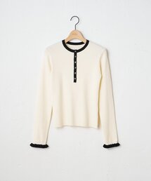 【WEB限定】ヘンリー配色袖フリルニットプルオーバー