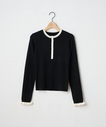 【WEB限定】ヘンリー配色袖フリルニットプルオーバー