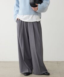 【ウエスト調整可能】梳毛タックワイドパンツ