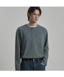 WORK ON BODY OFF（ワークオンボディオフ）の「テール セミオーバーフィット ピグメント ヘンリーネック Tシャツ [ブルー]（Tシャツ/カットソー）」