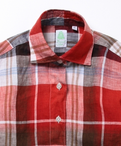 finamore / 長袖シャツ/--/リネン/BRW/チェック Finamore（フィナモレ）の「Finamore / リネンチェックシャツ レッド