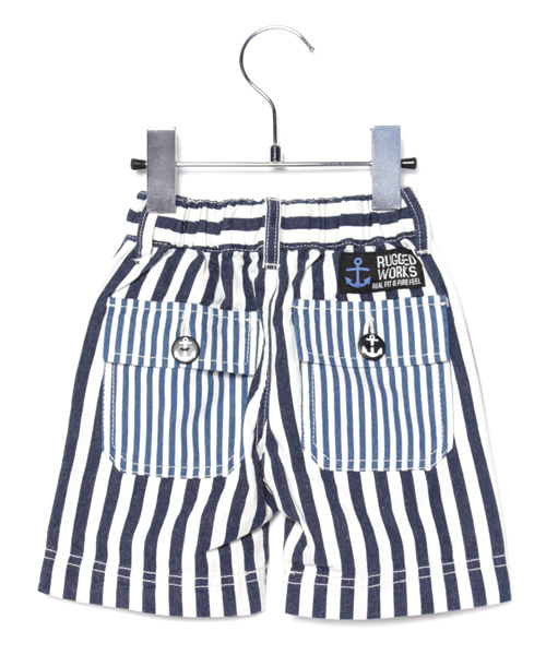 RUGGEDWORKS（ラゲッドワークス）の「ストライプハーフパンツ（デニムパンツ・キッズ・ネイビー/ブルー・120cm/110cm/100cm/80ｃｍ/130cm/140cm/90cm）」の4枚目の写真