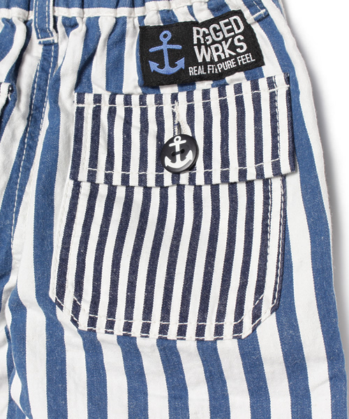 RUGGEDWORKS（ラゲッドワークス）の「ストライプハーフパンツ（デニムパンツ・キッズ・ネイビー/ブルー・120cm/110cm/100cm/80ｃｍ/130cm/140cm/90cm）」の10枚目の写真