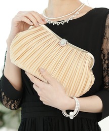 ストーンボタン プリーツ サテンクラッチバッグ 同窓会 結婚式 オケージョン 二次会 