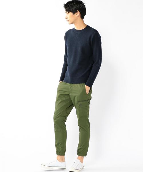 coen（コーエン）の「ウールナイロンクルーネックニット（ニット/セーター・メンズ・オフホワイト/ネイビー・MEDIUM/LARGE/SMALL/X-LARGE）」の3枚目の写真