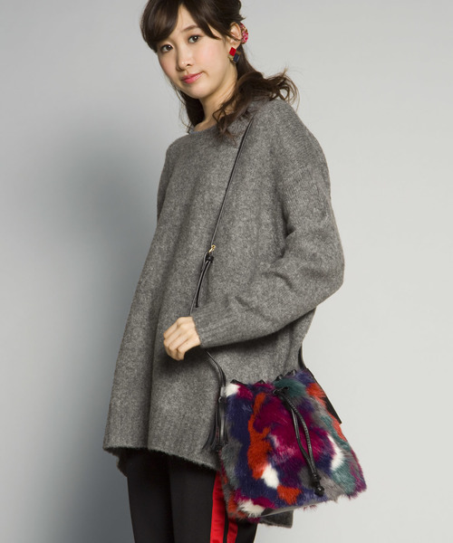 PLAIN CLOTHING(プレーンクロージング)の「MIXフェイクファー巾着バッグ【PLAIN CLOTHING】(ショルダーバッグ・レディース・オレンジ/マルチ/ライトブルー/グリーン・FREE)」の14枚目の写真