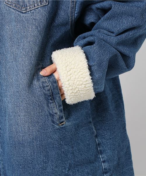 PUNYUS（プニュズ）の「ロングボアデニムジャケット（デニムジャケット・レディース・インディゴブルー/ライトインディゴブルー・1/2/4/3）」の6枚目の写真