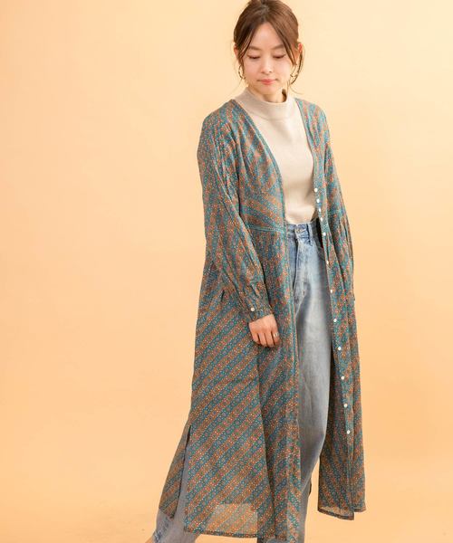 45 割引free有名ブランド 総柄ロングシャツワンピース ガウンワンピース ボリューム袖 シャツワンピース ワンピース ドレスfree Littlestaruc Com