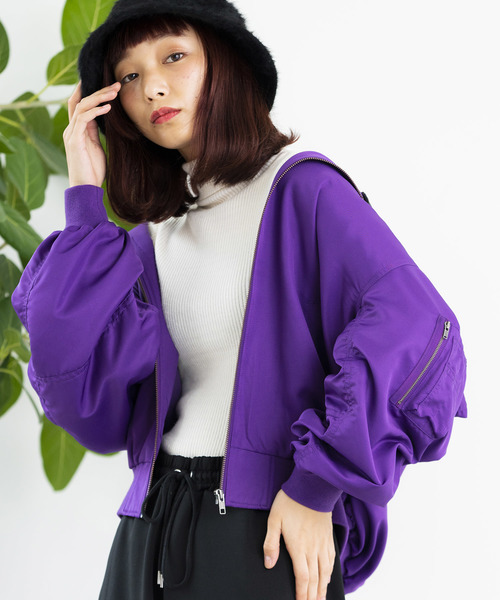 WEGO(ウィゴー)の「WEGO/フード付きMA-1(MA-1・レディース・ブラック/カーキ/ライトピンク/パープル・FREE)」の1枚目の写真