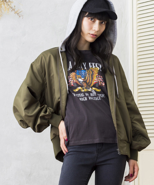 WEGO(ウィゴー)の「WEGO/フード付きMA-1(MA-1・レディース・ブラック/カーキ/ライトピンク/パープル・FREE)」の3枚目の写真