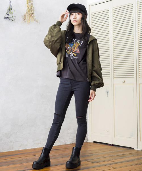 WEGO(ウィゴー)の「WEGO/フード付きMA-1(MA-1・レディース・ブラック/カーキ/ライトピンク/パープル・FREE)」の5枚目の写真